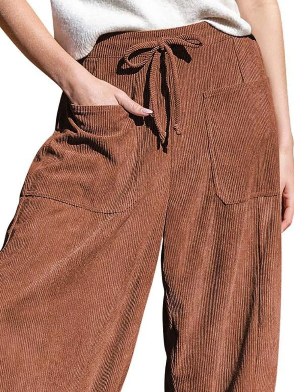Casual Corduroy Wide Leg Pants with Pockets