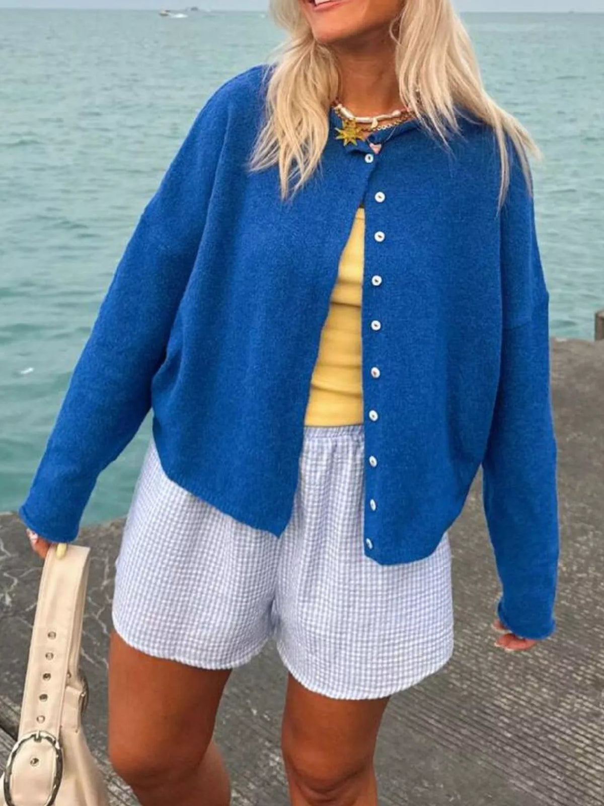 Button-Down Dropped Shoulder Cardigan
