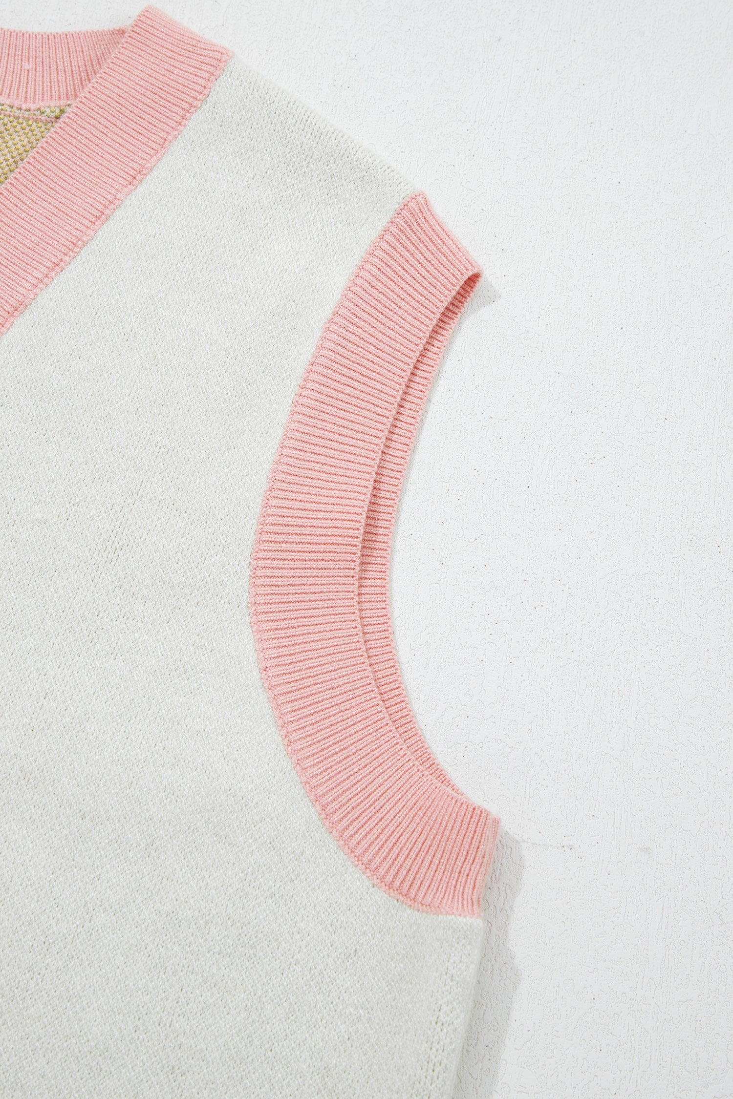 Pink Color Block Trim Button Front Cactus Pattern Western Sweater Vest