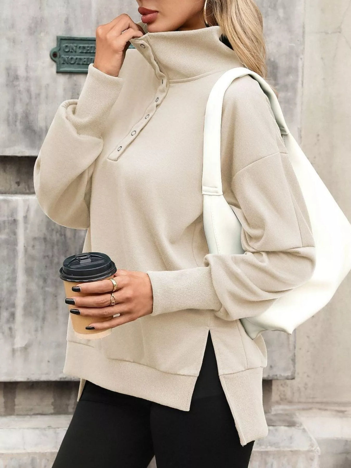 Side Slit Half Snap Sweatshirt