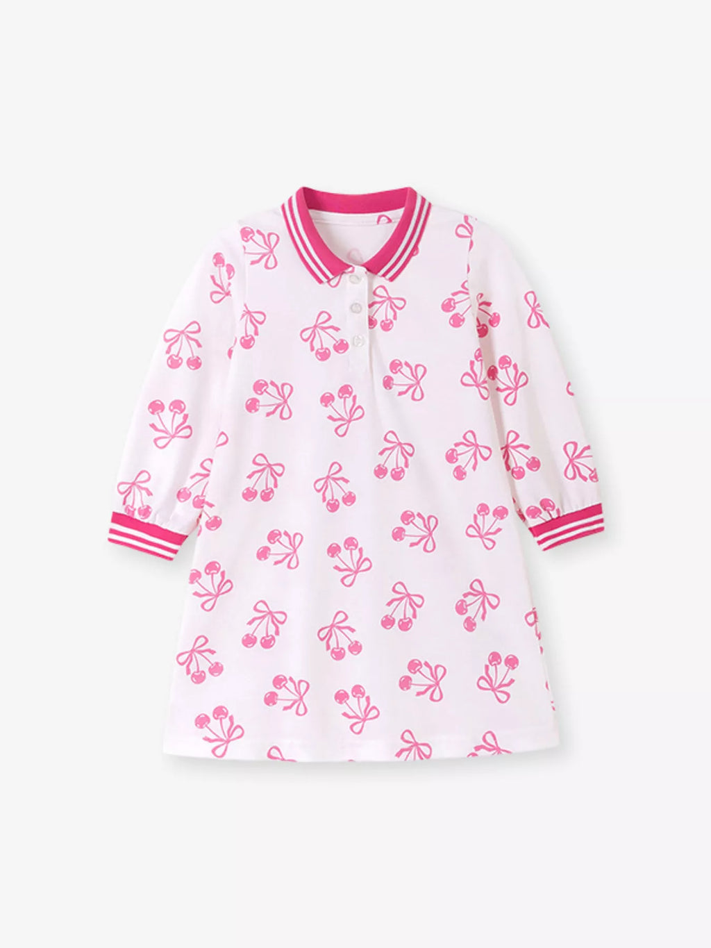 Children's Long-Sleeve Cherry Print Polo Dress
