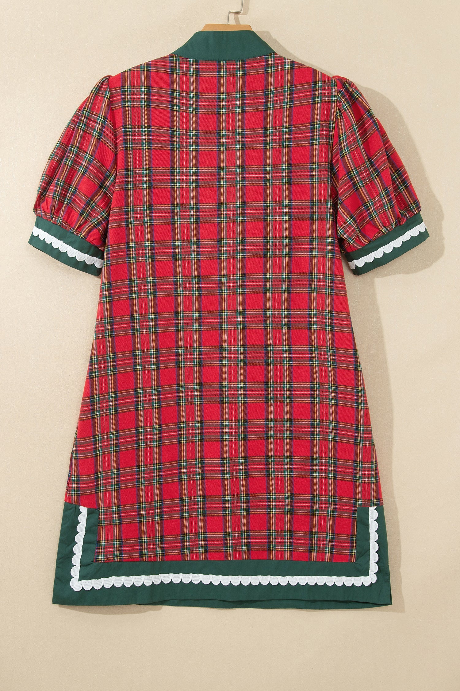 Red Plaid Mini Mini Shift Style Short Sleeve Dress