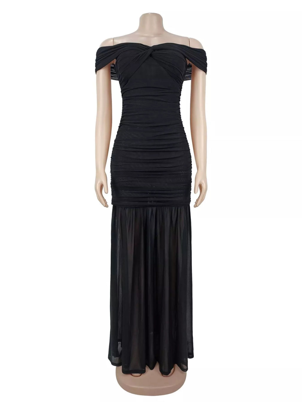 Off-Shoulder Ruched Mermaid Maxi Dress