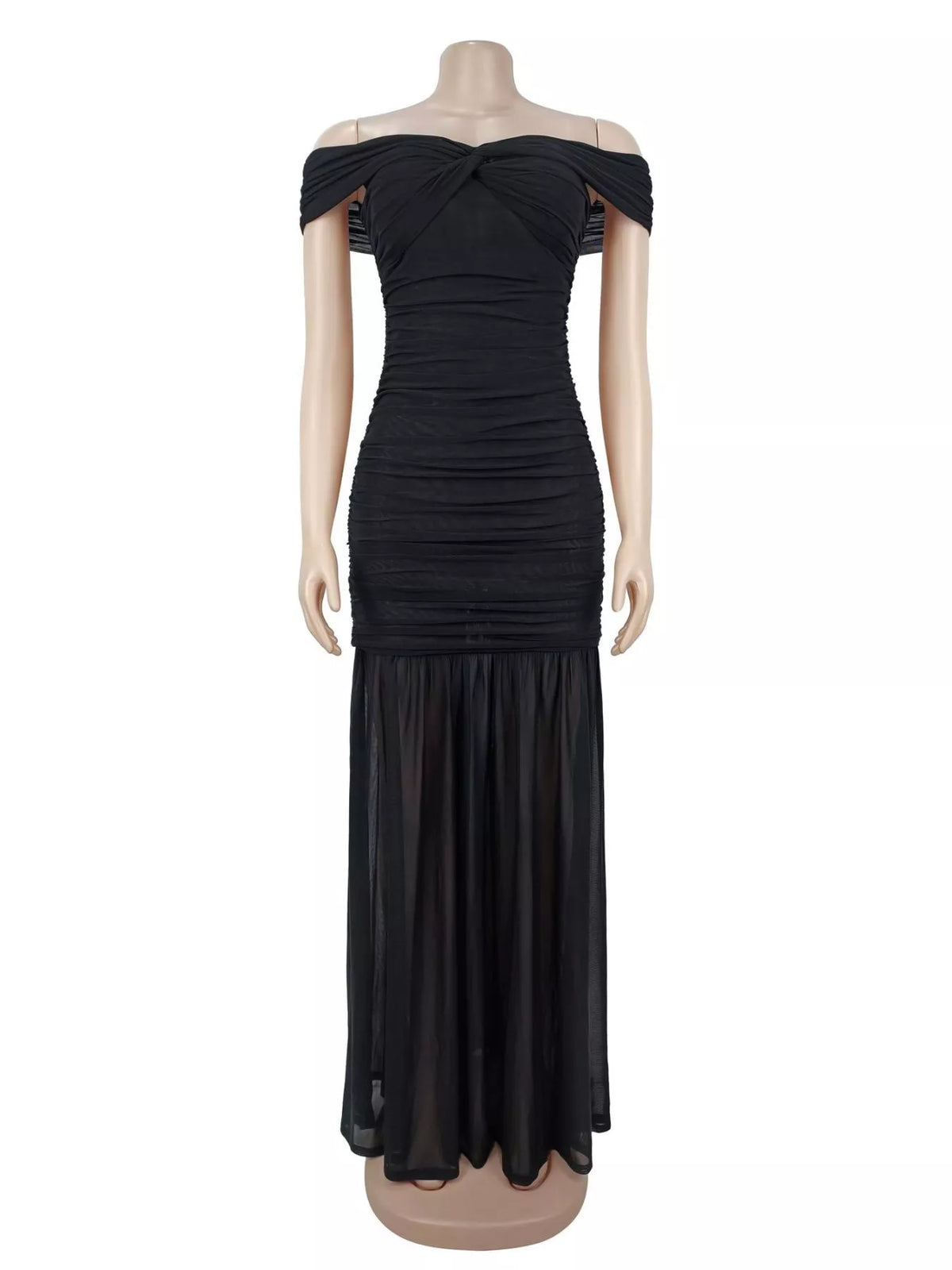 Off-Shoulder Ruched Mermaid Maxi Dress