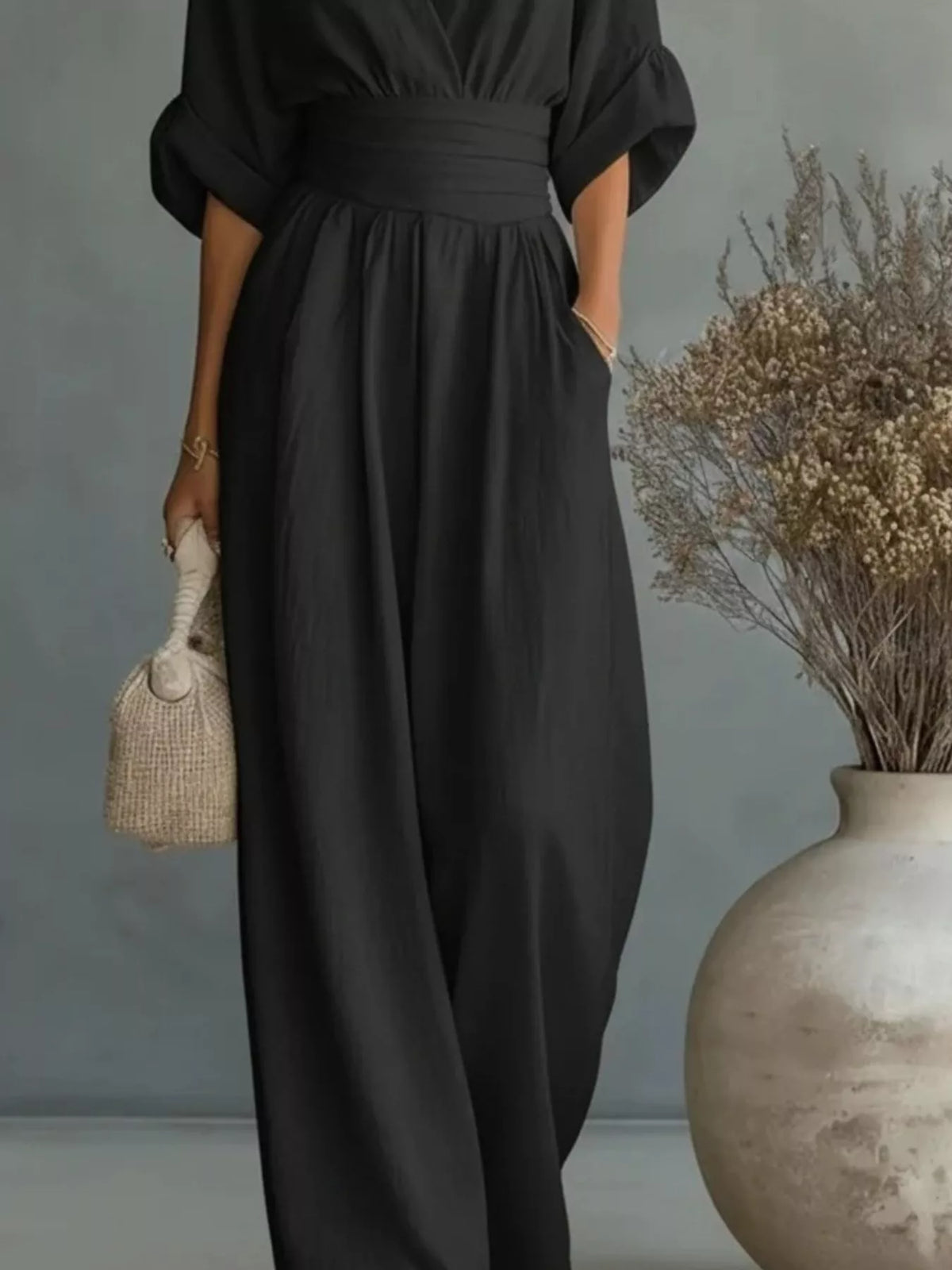 Full Size Half Sleeve Wide-Leg Jumpsuit Plus Size