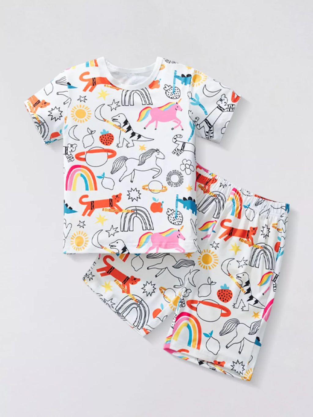 Children's Cartoon Print Short Sleeve Tee and Shorts Set