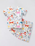 Children's Cartoon Print Short Sleeve Tee and Shorts Set