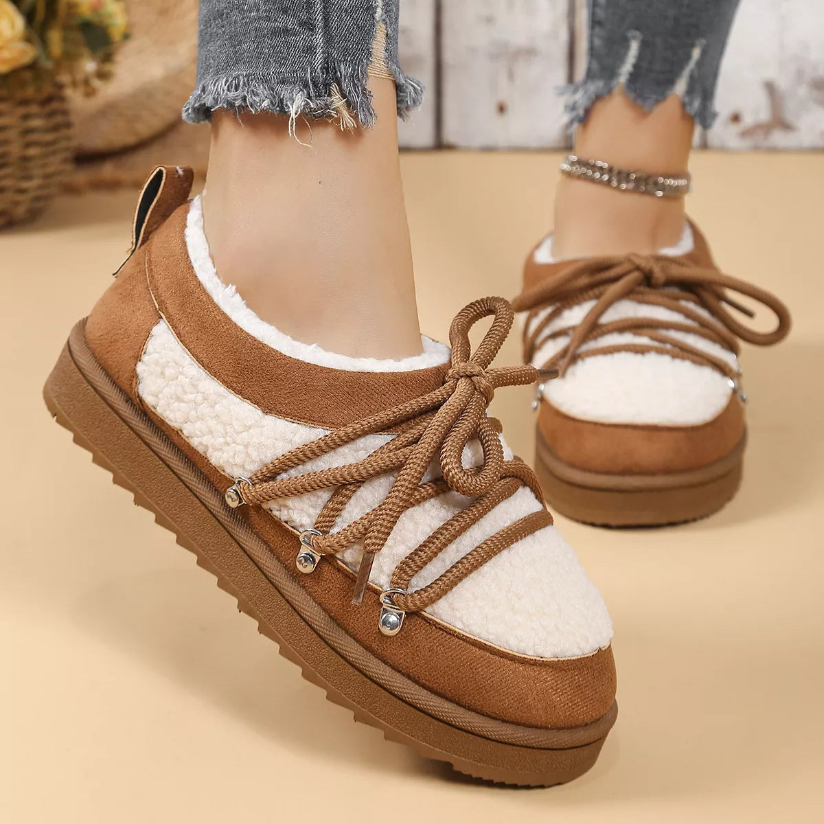 Lace Up Round Toe Platform Ankle Boots
