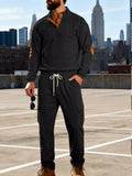 Men's Full Size Casual Button Detail Top and Pants Set Plus Size