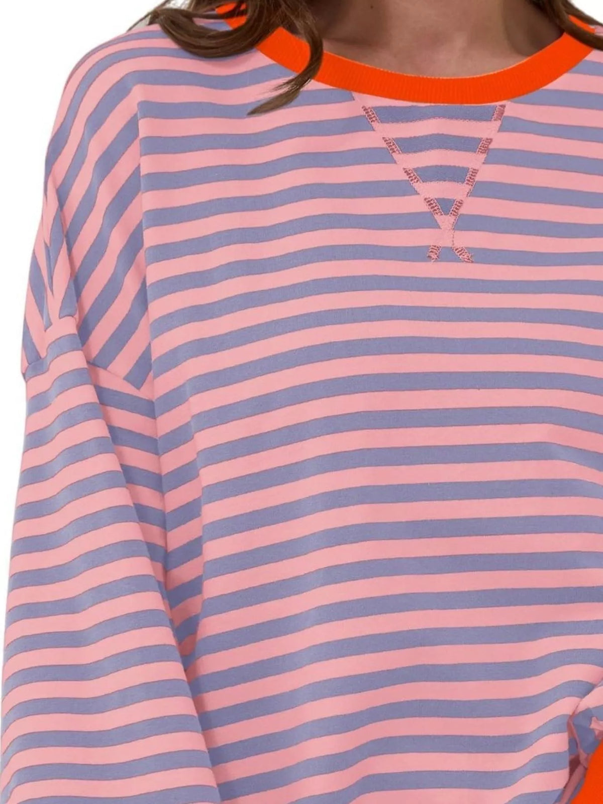 Striped Contrast Trim Oversized Sweatshirt