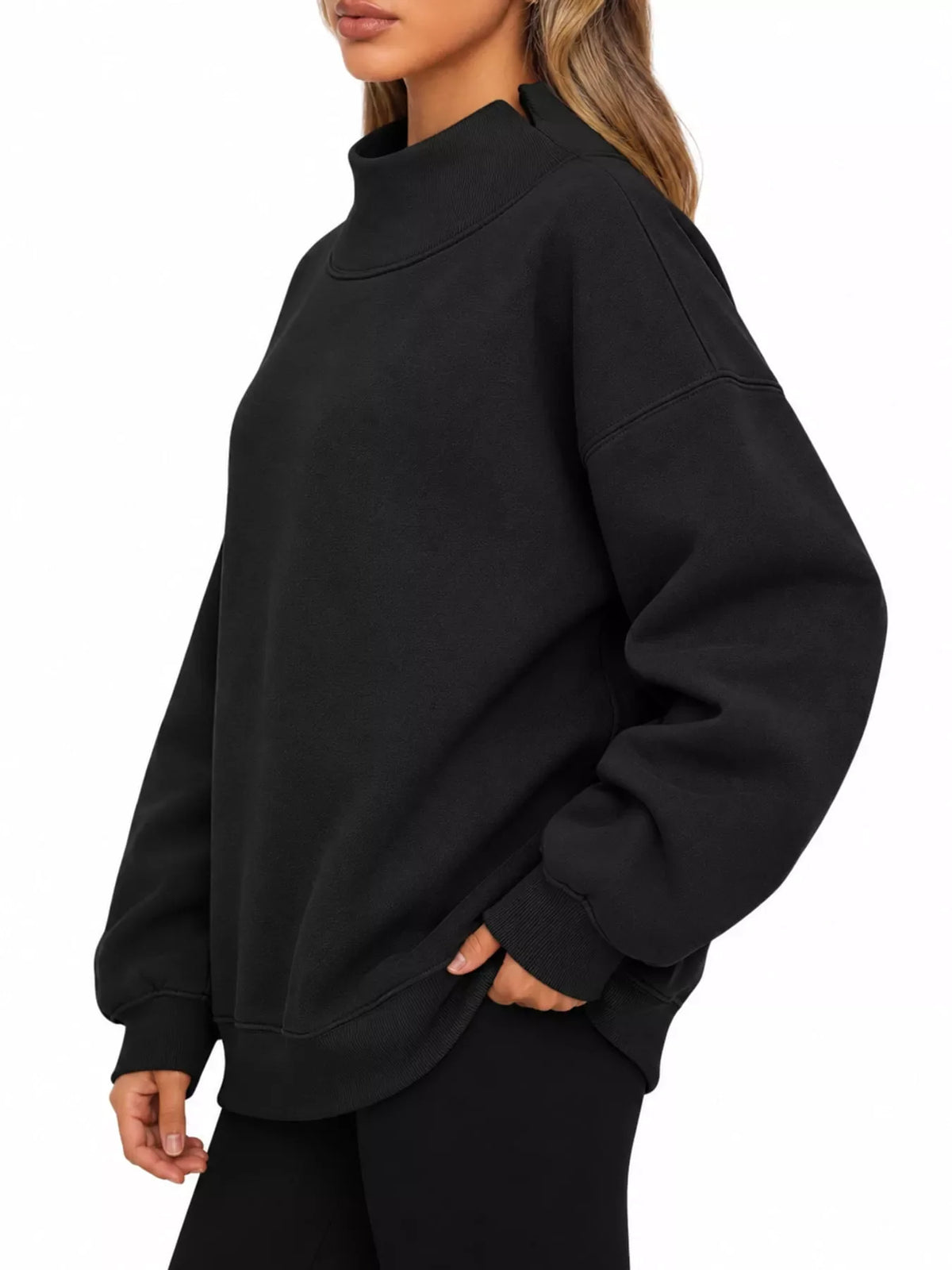 Oversized Mock Neck Long Sleeve Sweatshirt