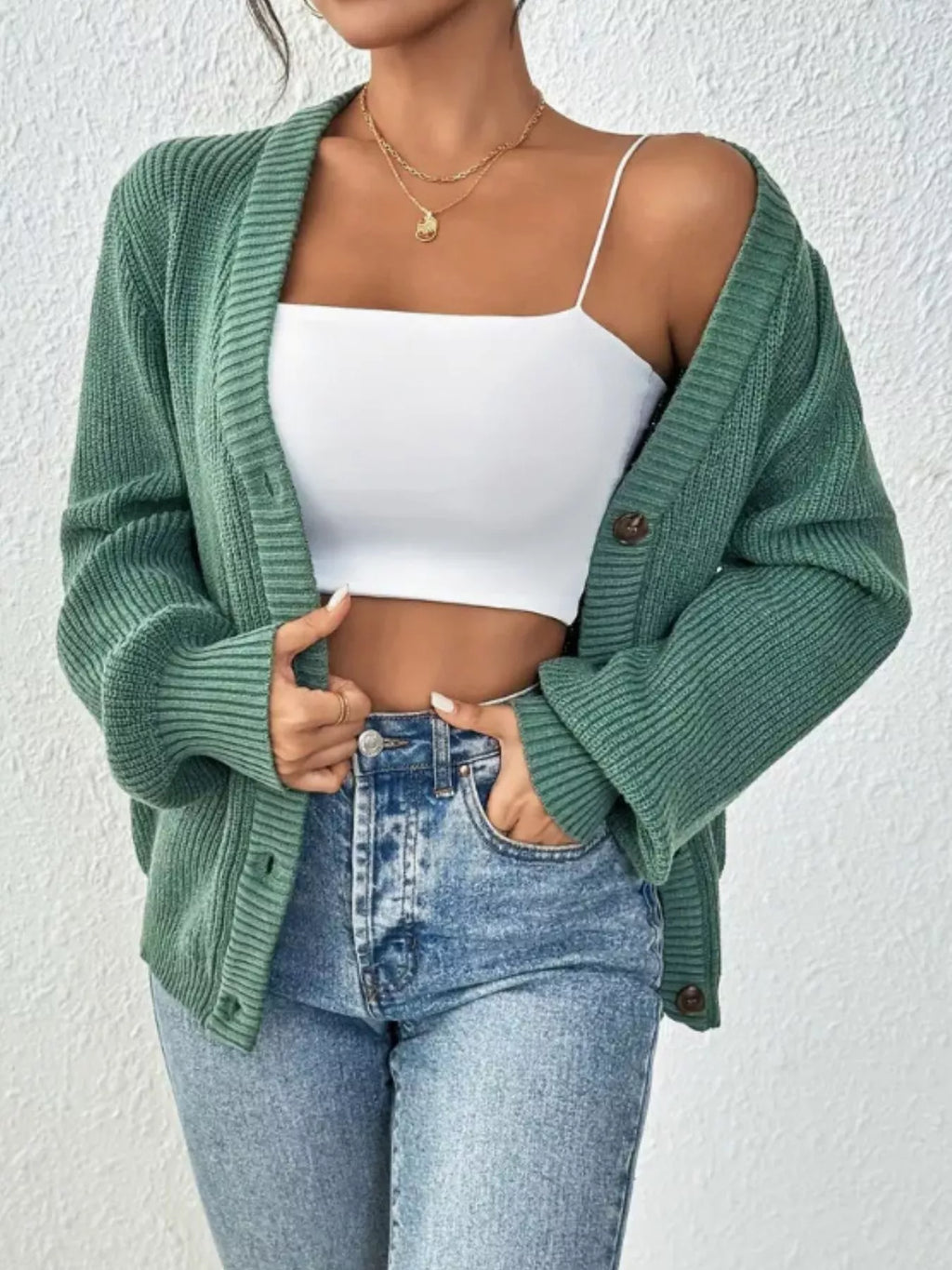 Button Front V-Neck Cardigan