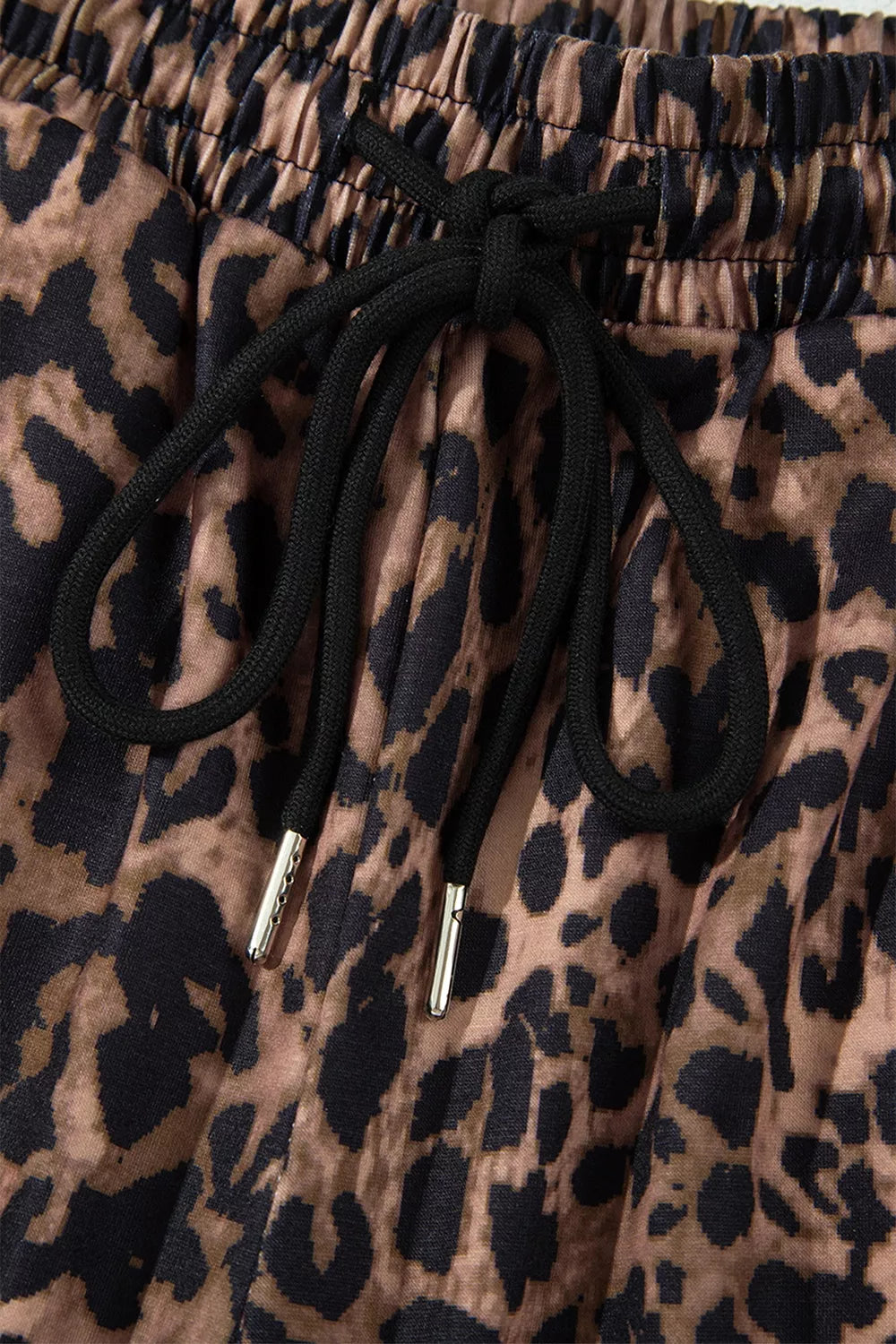 Leopard Print Contrast Striped Detail Long Sleeve Top Pant Set