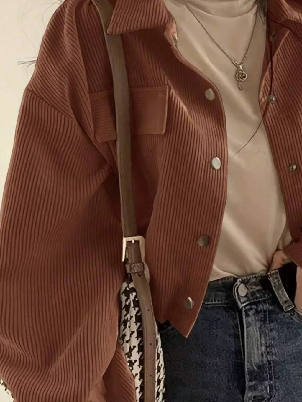 Corduroy Snap Down Cropped Jacket