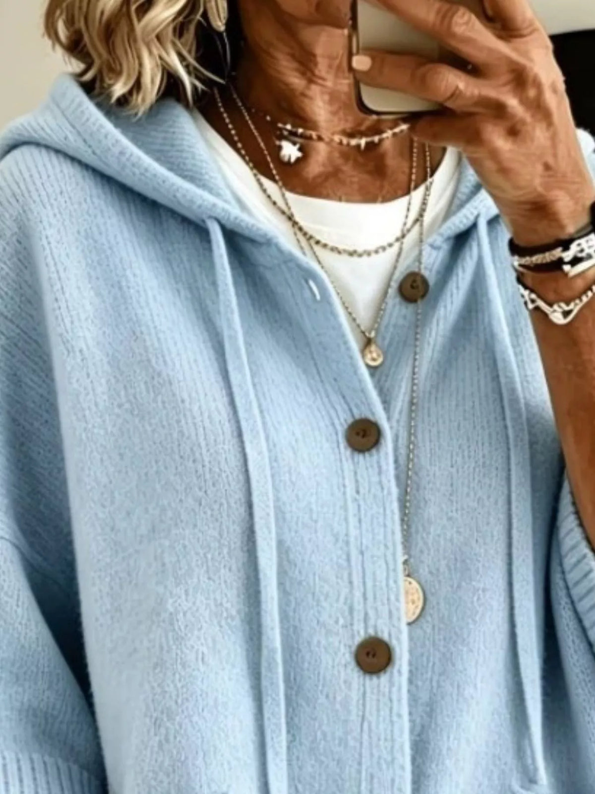 Full Size Hooded Button-Down Knit Cardigan Plus Size