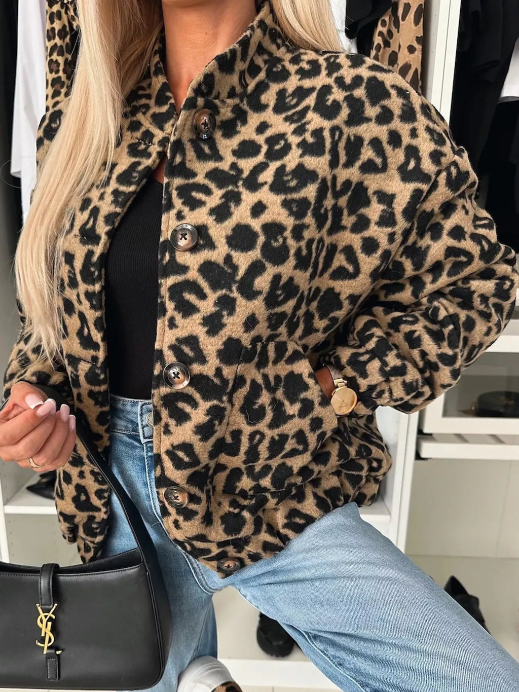 c Leopard Print Button-Down Jacket