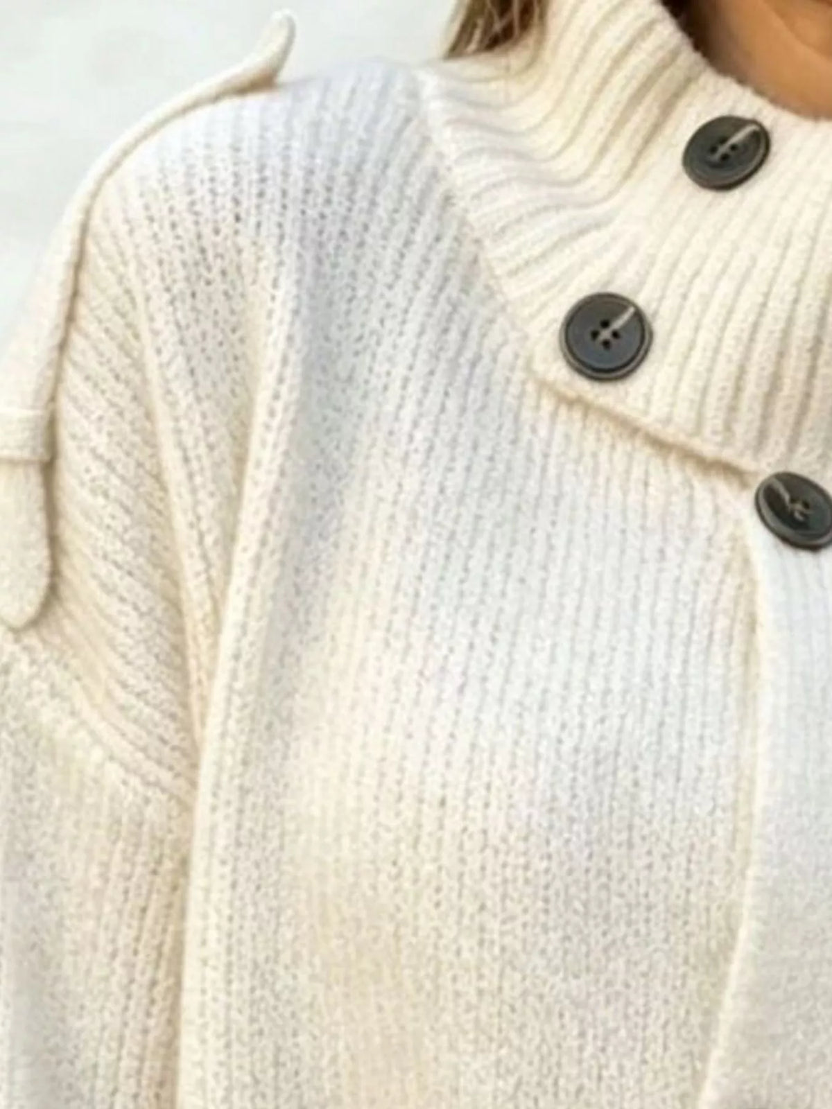 Full Size Button-Up Mock Neck Cardigan Plus Size