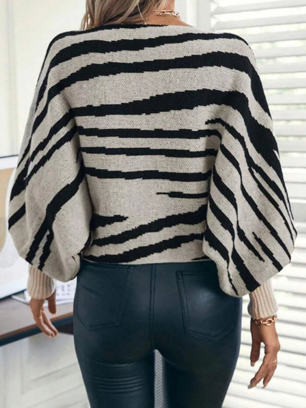 Striped Lantern Sleeve Sweater