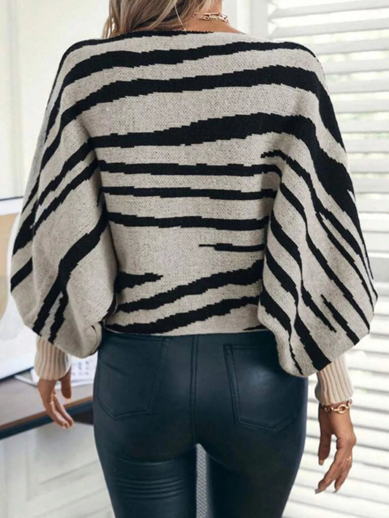 Striped Lantern Sleeve Sweater