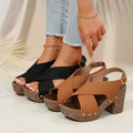 Crisscross Block Heels Sandals