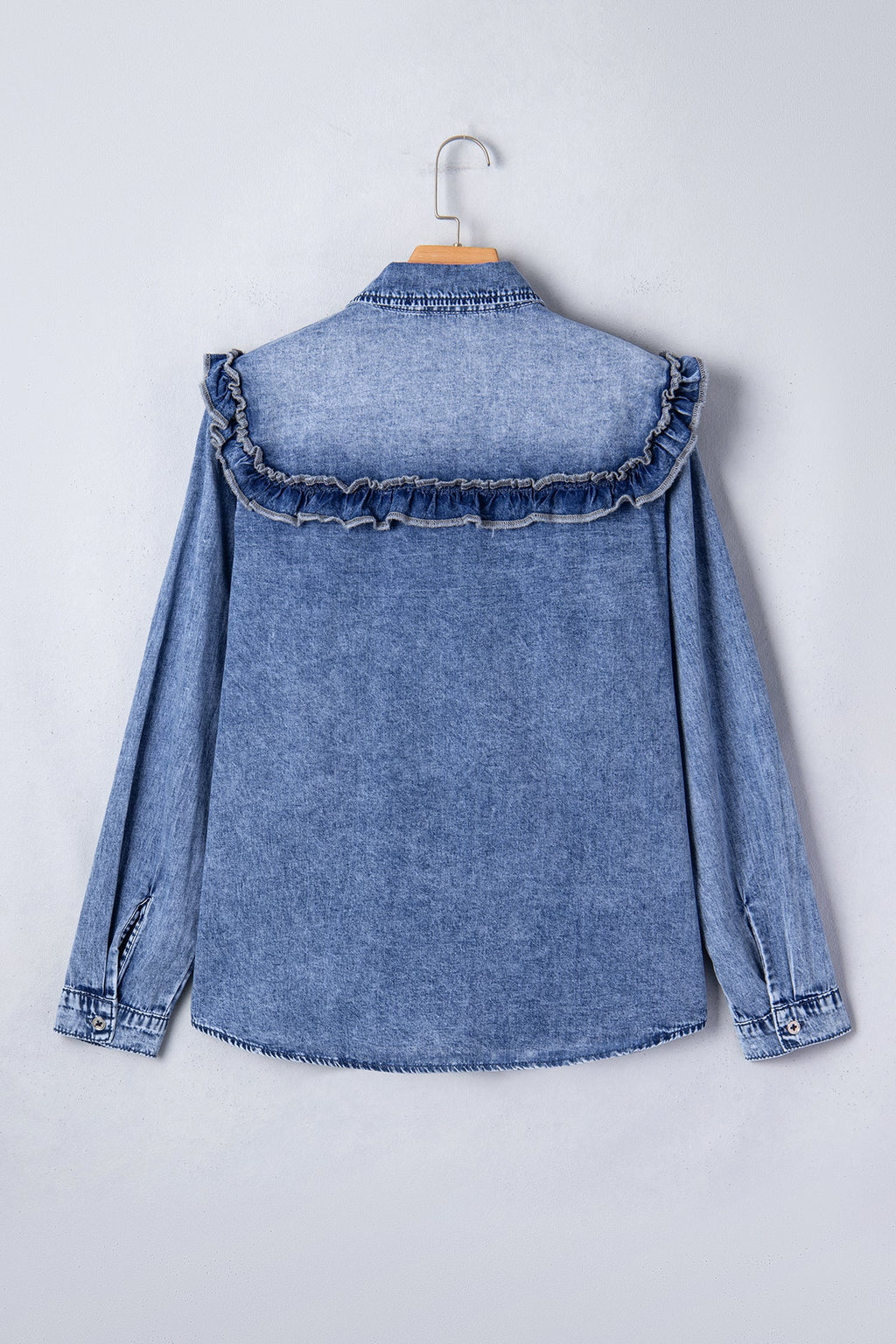 Denim Vintage Wash Ruffle Button-Down Shirt