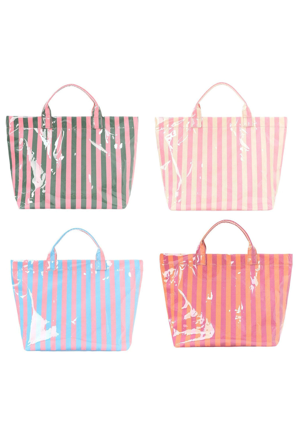 Light Blue Glossy Striped Vinyl Large Tote Bag