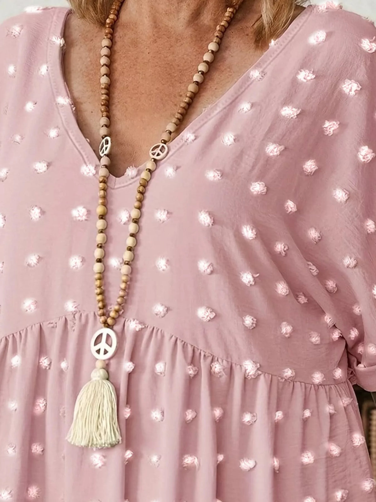 Plus Size Swiss Dot V-Neck Casual Blouse