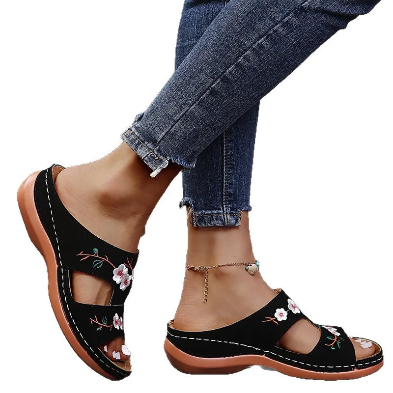 Floral Embroidered Cutout Sandals