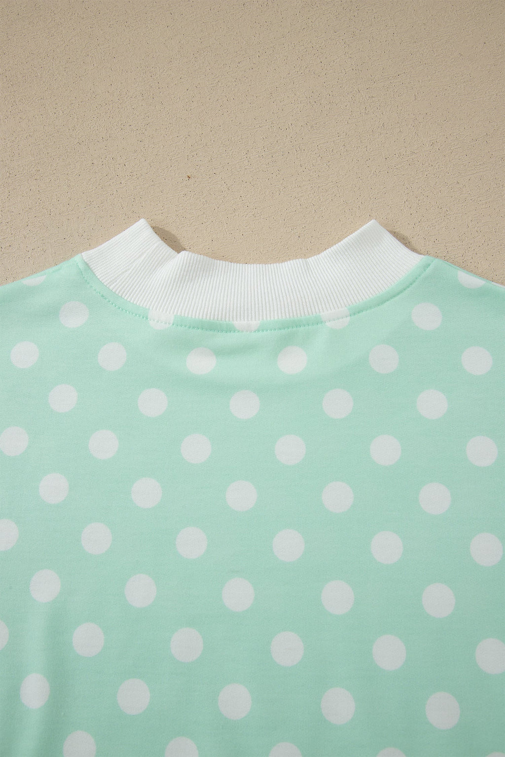 Green Polka Dot Print Color Block Trim Mock Neck Short Set
