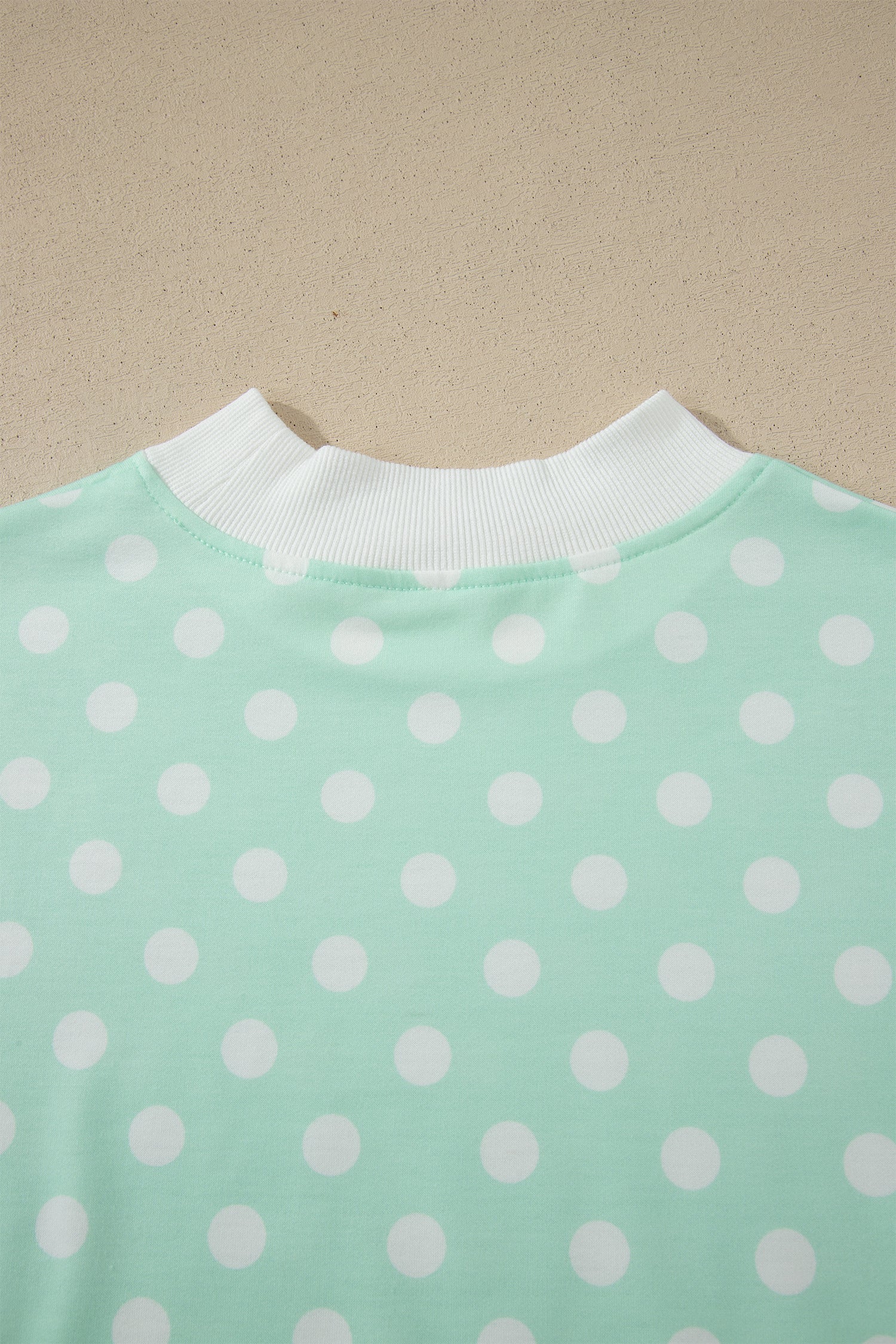 Green Polka Dot Print Color Block Trim Mock Neck Short Set