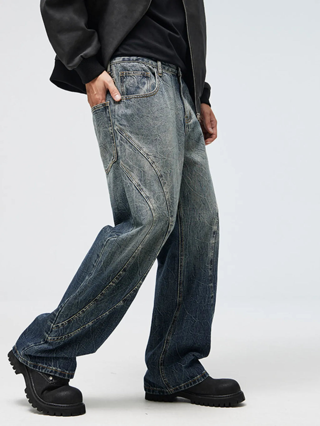 Men's Full Size Vintage Wash Wide Leg Jeans Plus Size