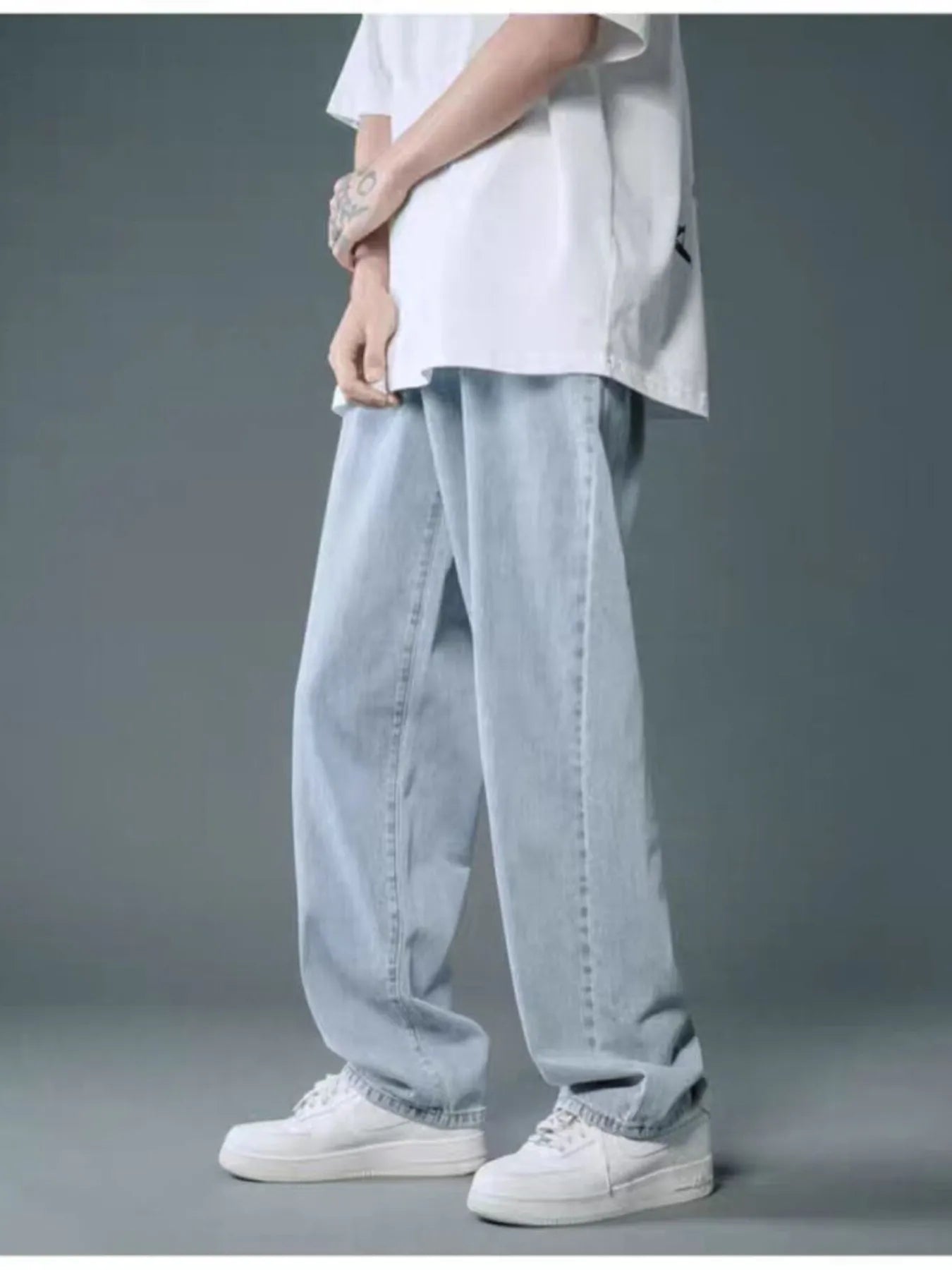 Men's Full Size Wide Leg Wash Relaxed Fit Jeans Plus Size