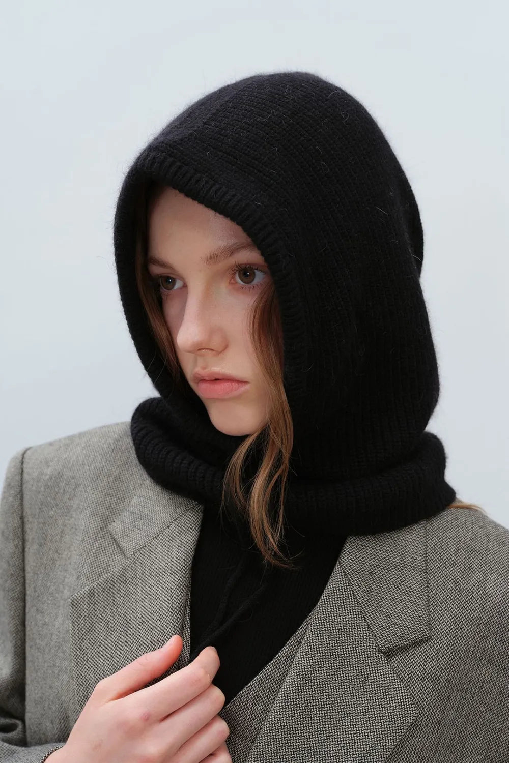 Drawstring Hooded Thermal Knit Balaclava Hat
