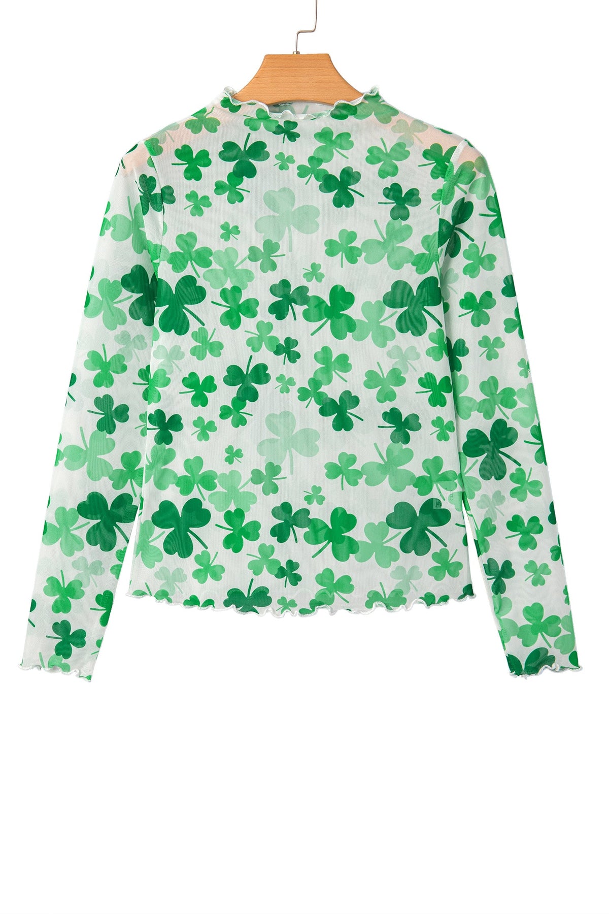 St Patrick Shamrock Lettuce Trim Mock Neck Top