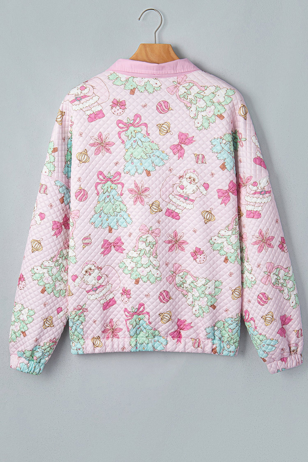 Christmas Santa Quilted Buttoned Collar Sweatshirt