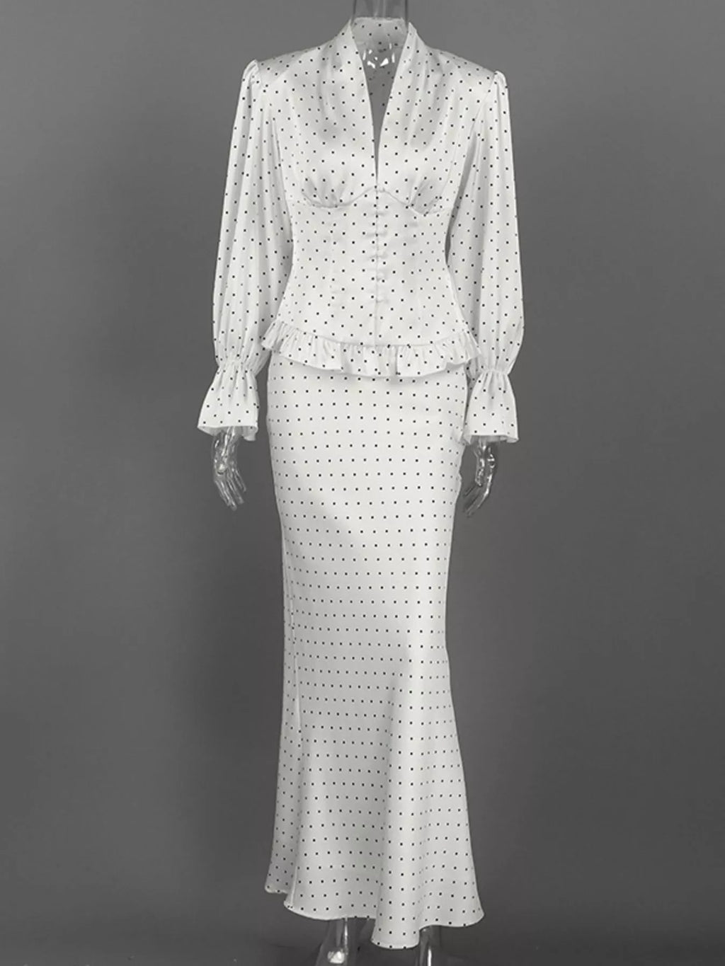 Satin Polka Dot Top and Skirt Set