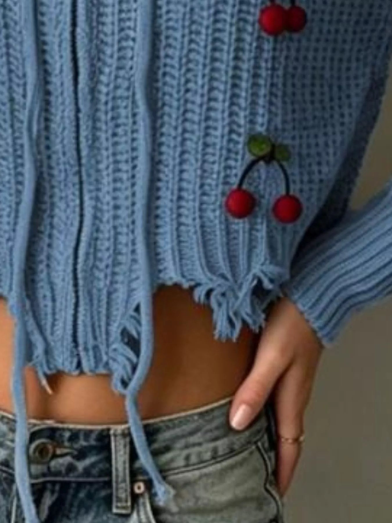 Cherry Knit Zip-Up Hooded Sweater