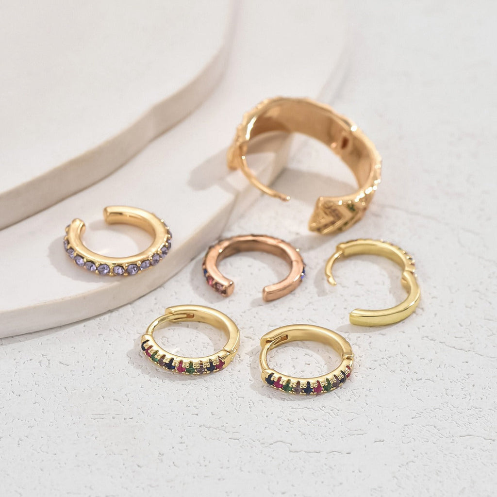 Ins Light Luxury Fashion Palace Style Women's Earrings Simple Inlaid Colorful Zircon Niche Design Ear Buckle Earrings