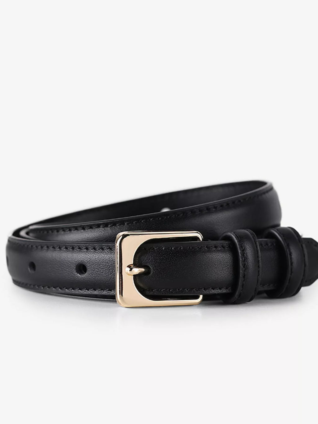 Skinny Leather Belt with Golden Buckle