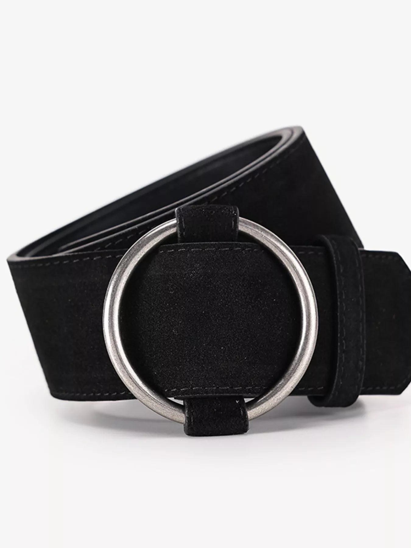 Wide Waist Belt with Circle Buckle