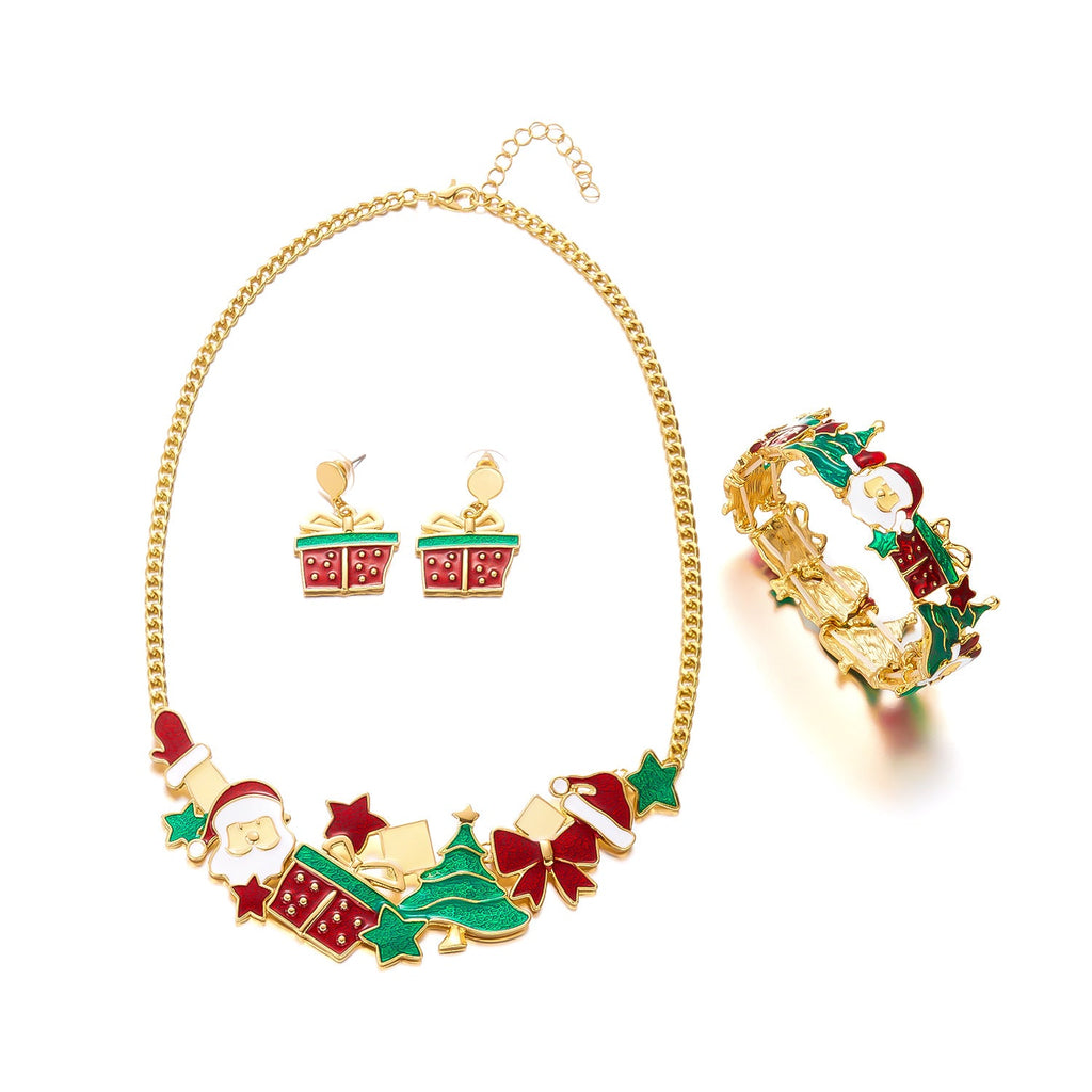 European And American Cross-Border Christmas Gifts Christmas Necklace Bracelet Earrings Set Female Cute Cartoon Bracelet Holiday Jewelry
