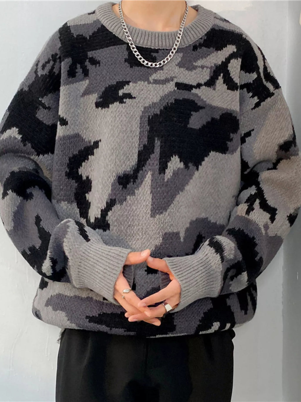 Men's Plus Size Camouflage Round Neck Sweater
