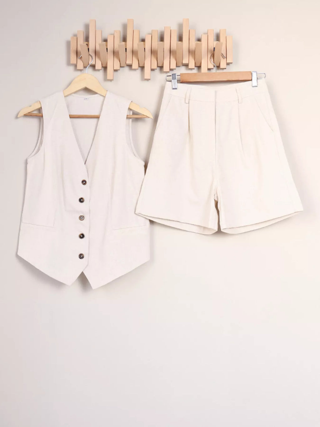 Button Up Vest and Shorts Two-Piece Set
