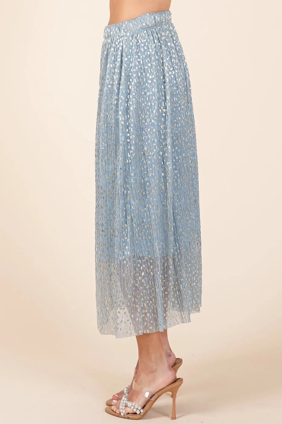 Mittoshop Metallic Glitter Speckle Print Elastic Midi Skirt