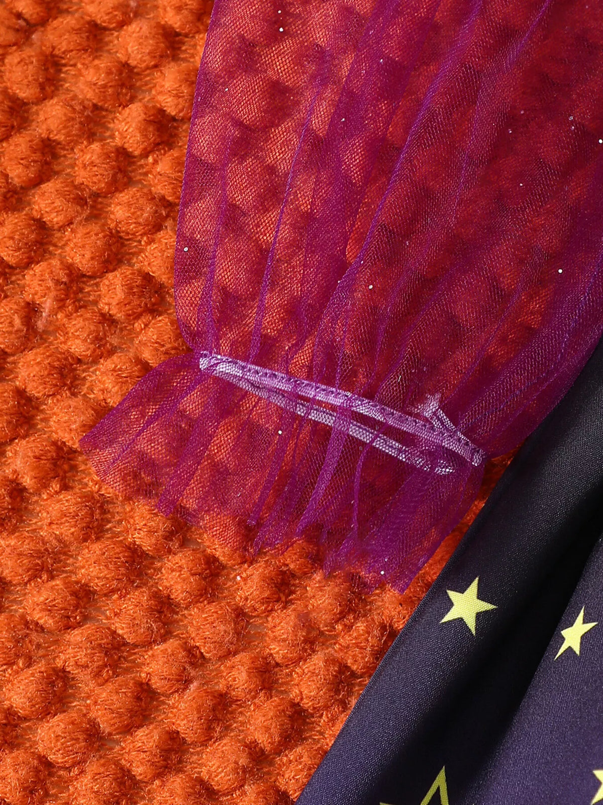 Children's Halloween Spaghetti Strap Romper with Tulle Sleeves and Starry Overlay