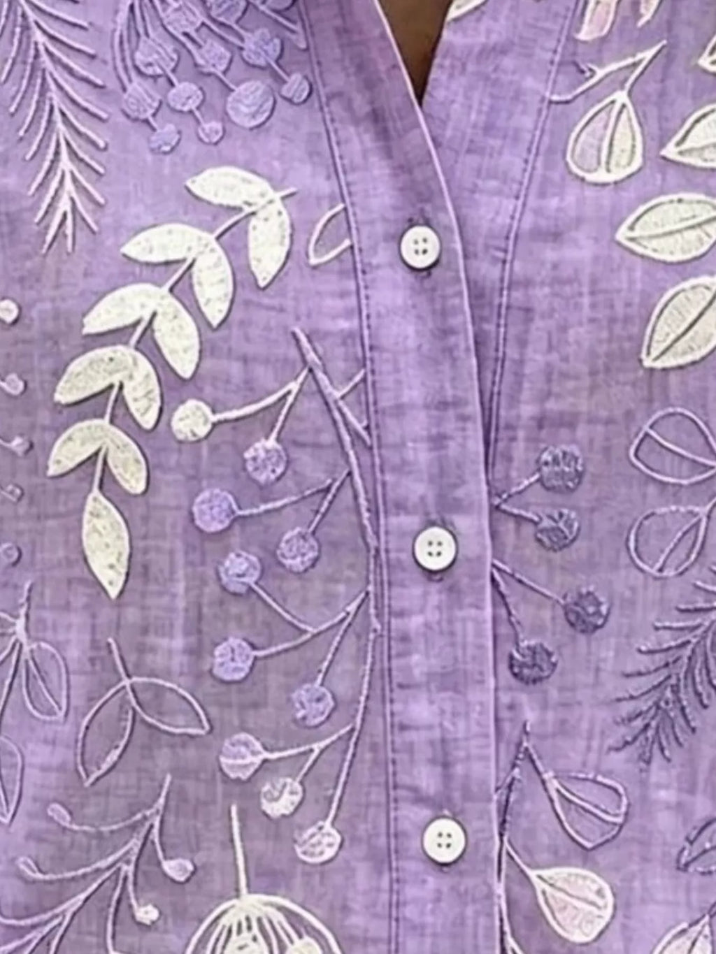 Full Size Leaf Embroidered Button-Down Shirt Plus Size