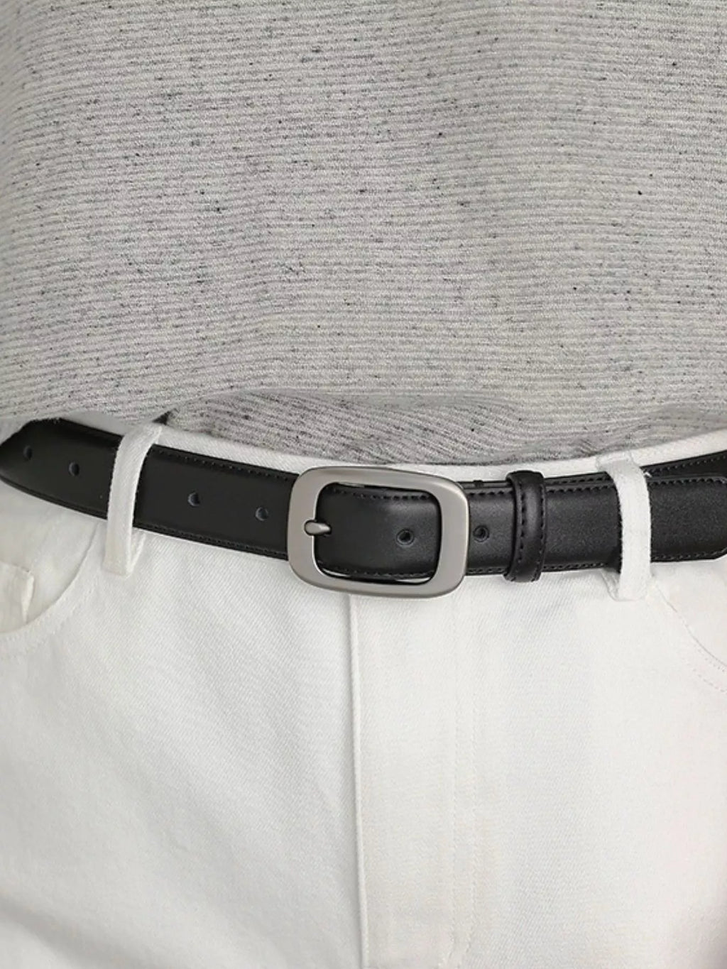 Classic Leather Belt with Silver Buckle