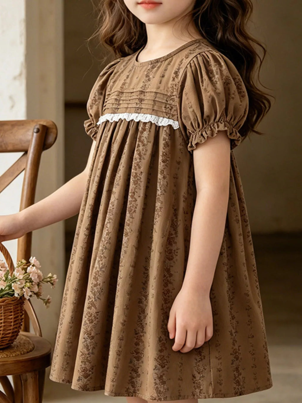 Children's Vintage Floral Puff Sleeve Dress