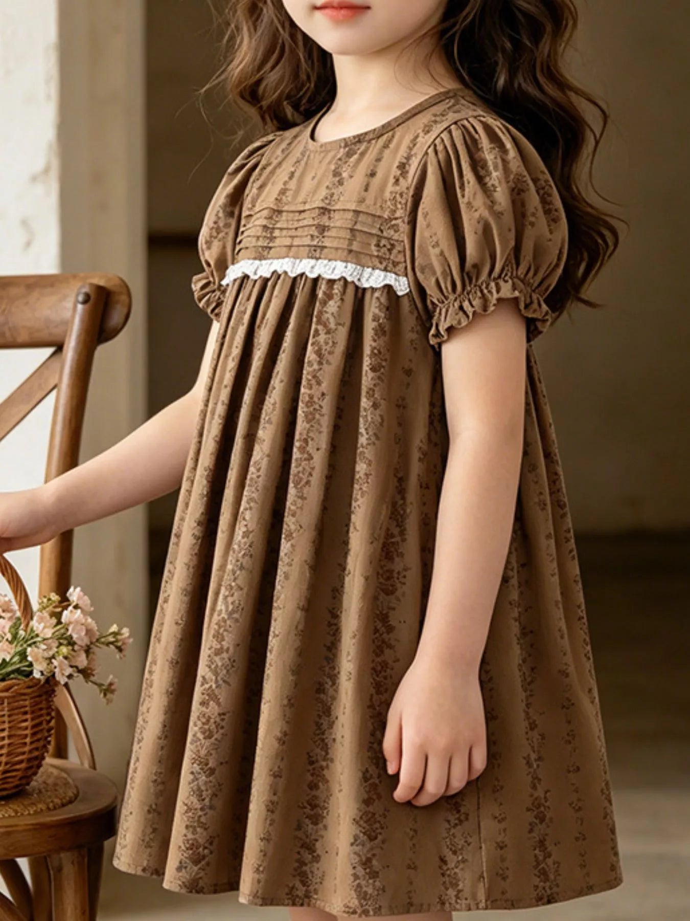 Children's Vintage Floral Puff Sleeve Dress