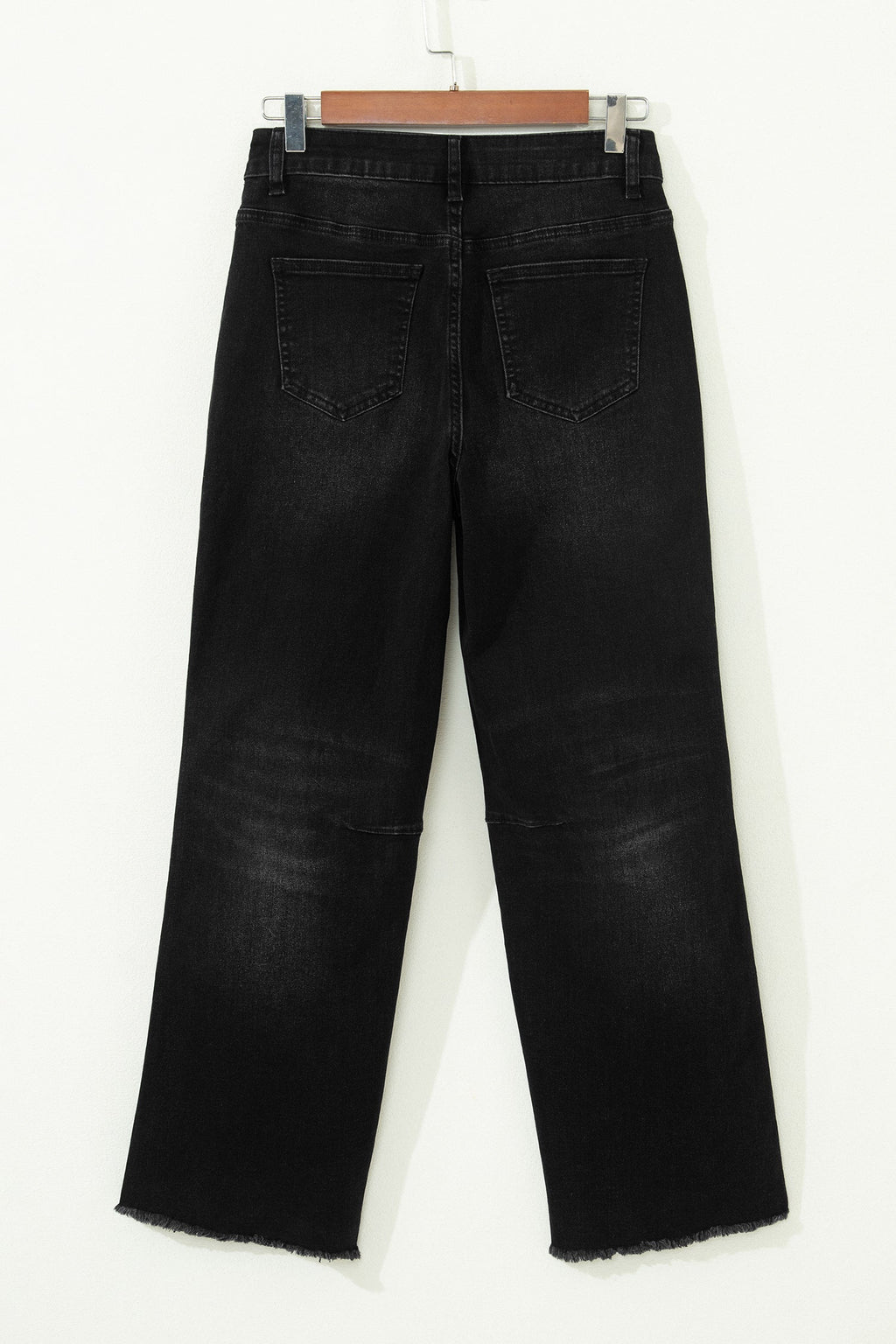 Black Frayed Cropped Straight Jeans